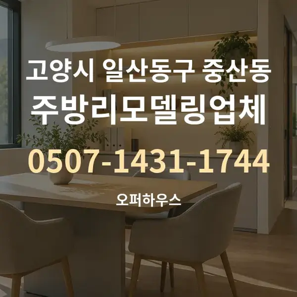 고양시 일산동구 중산동 주방리모델링업체 대표 안내 그래픽