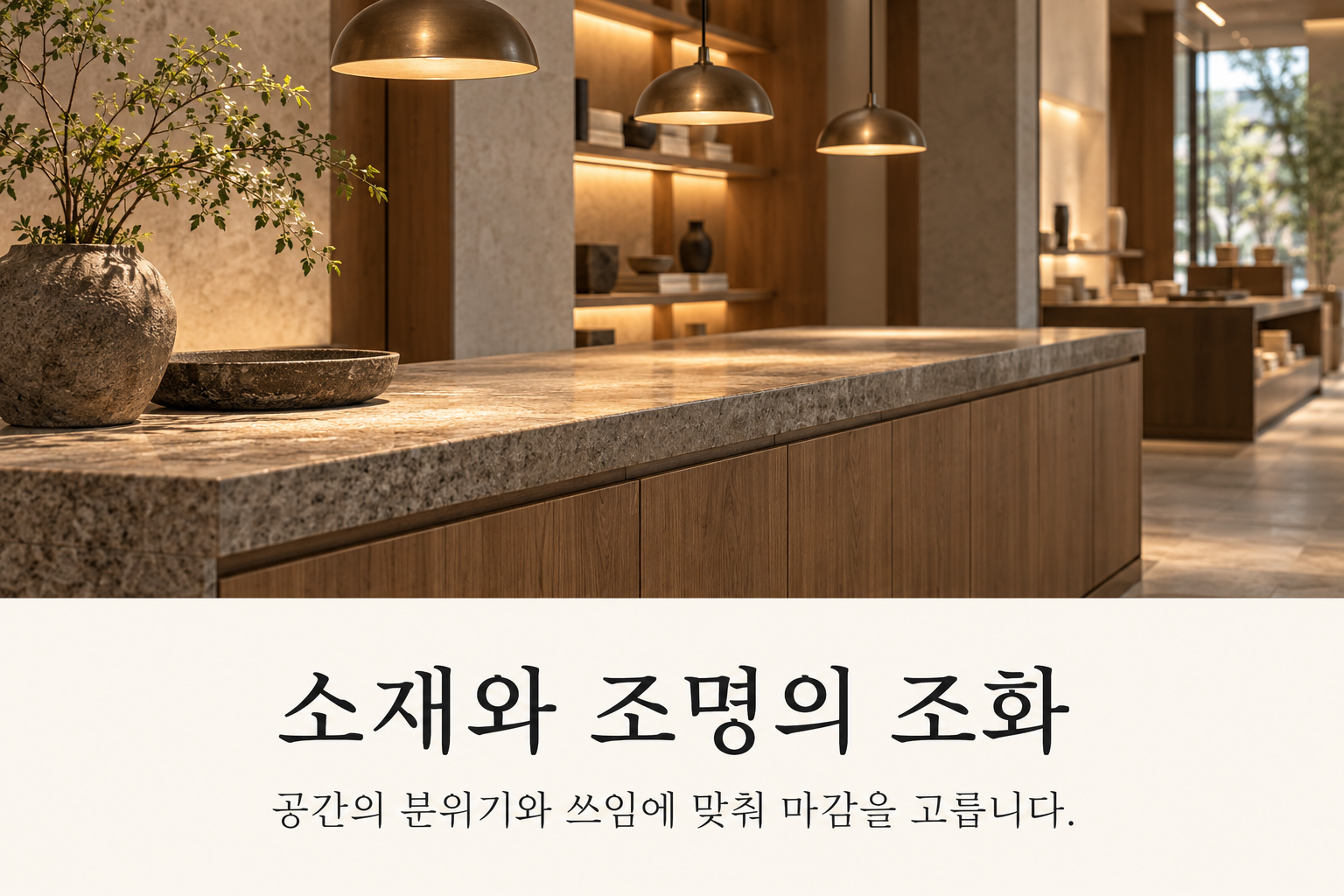 상가 인테리어 — 소재와 조명의 조화